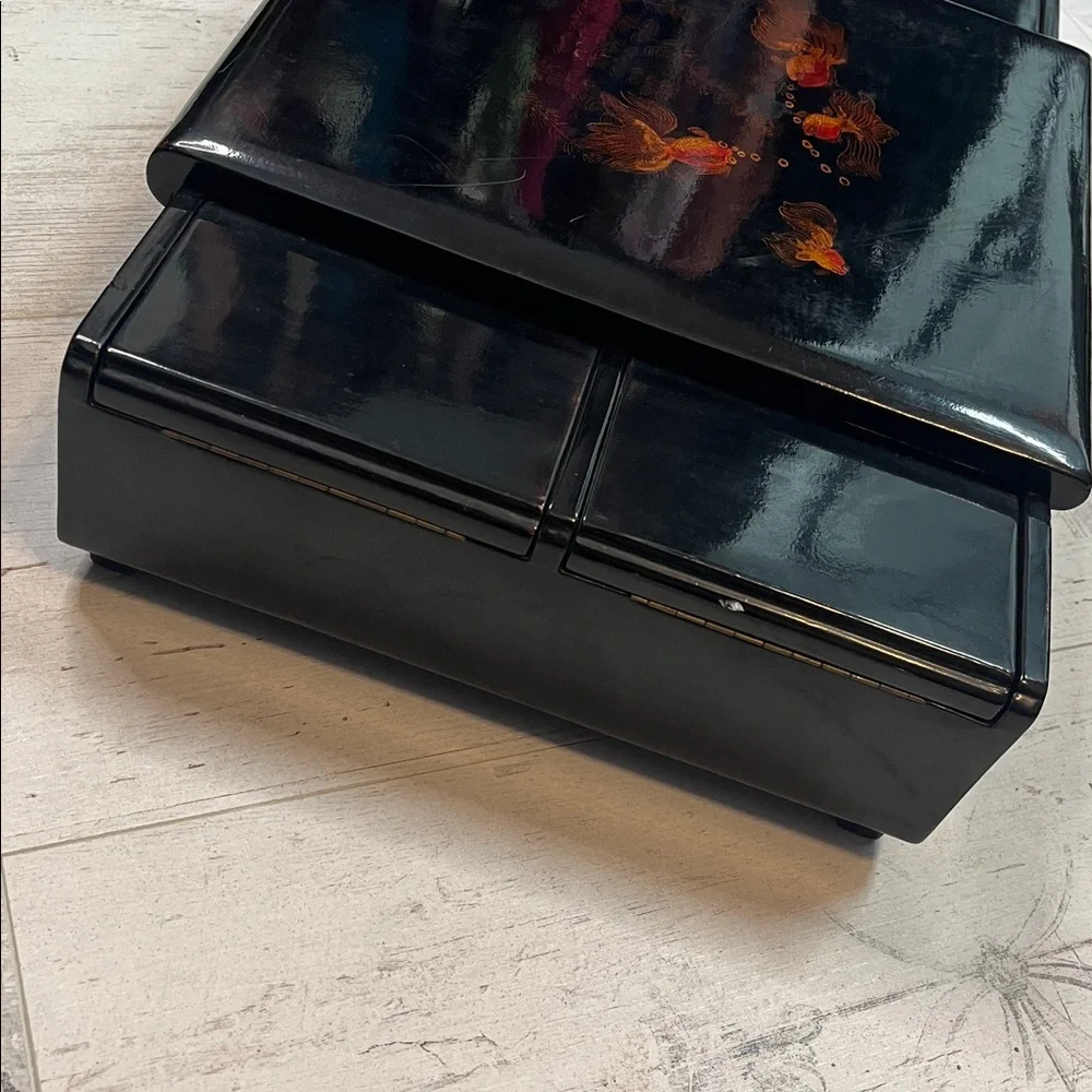 Vintage Chinoiserie Lacquer Vanity Set Goldfish Design